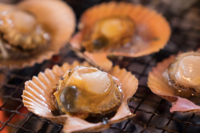 Seafood from the Ise-Shima area grilled over charcoal.